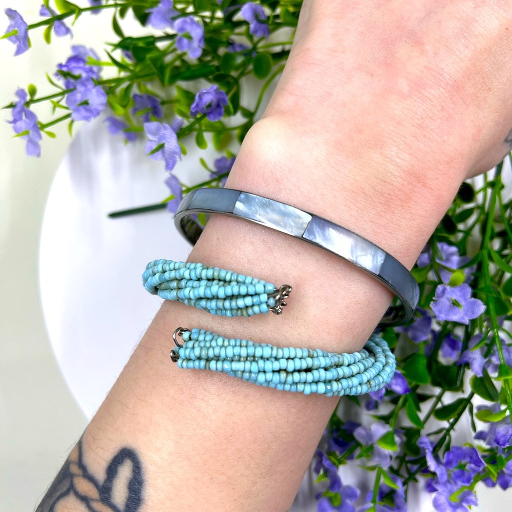 Lot of 2 Vintage Blue Bracelets, One with Mother of Pearl